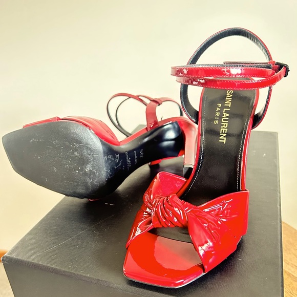 Saint Laurent NWOB Designer Amy Patent Leather Bow Ankle-Strap Sandals Size 35.5 - Picture 12 of 14